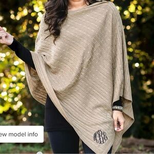 Elegant Camel colored Monogrammed Women's Poncho Already Embroidered-ACL